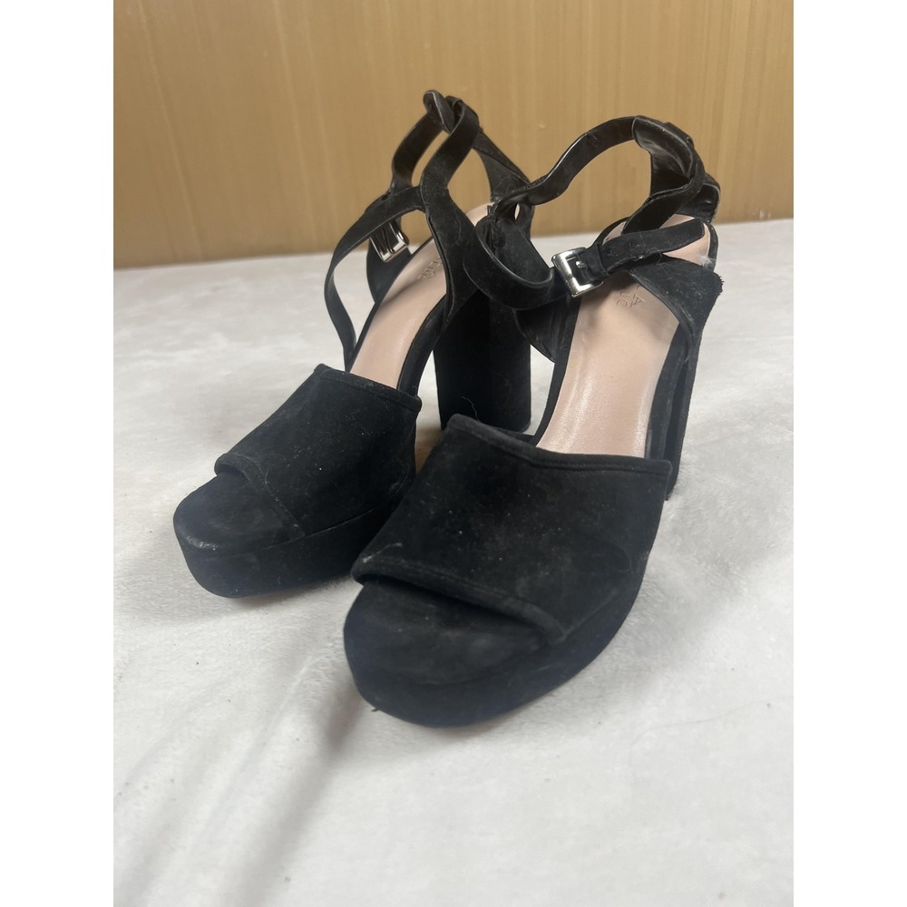 Zara Trafaluc‎ Platform Shoes Womens 9 Black Faux Suede Block Heel Ankle Strap
